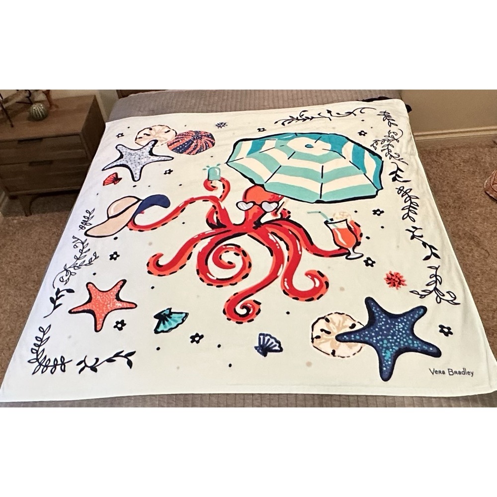 Vera Bradley Beach Blanket Towel in Bag SEA LIFE Ocean Octopus Sea Starfish Bag